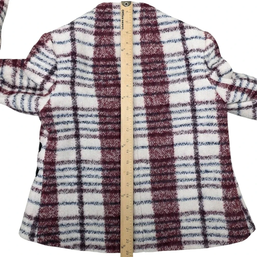 Derek Lam 10 Crosby Plaid Boucle Cropped Jacket Burgundy Wool Mohair Navy Size 4